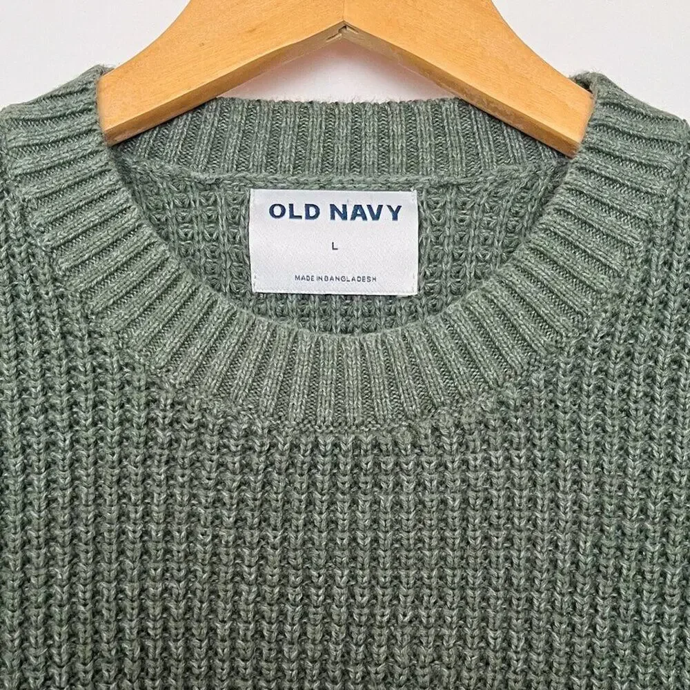 Old Navy Tunic Sweater Chunky Knit Crew Neck Oversized Size Large Heather Green